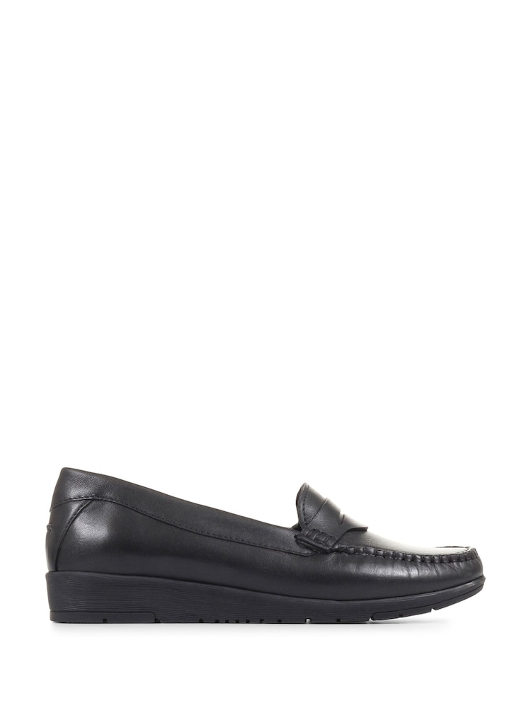 Pavers Wide Fit Leather Penny Black Loafers - Image 1 of 6