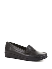 Pavers Wide Fit Leather Penny Black Loafers - Image 2 of 6