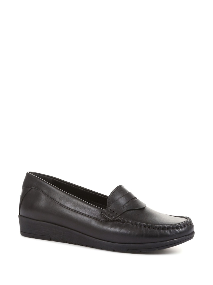 Pavers Wide Fit Leather Penny Black Loafers - Image 2 of 6