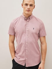 Dusky Pink Slim Short Sleeve Stretch Oxford Shirt - Image 1 of 6