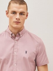 Dusky Pink Slim Short Sleeve Stretch Oxford Shirt - Image 3 of 6