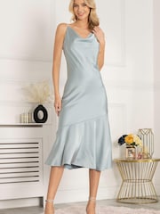 Jolie Moi Blue Alaysha Cowl Neck Satin Dress - Image 1 of 5