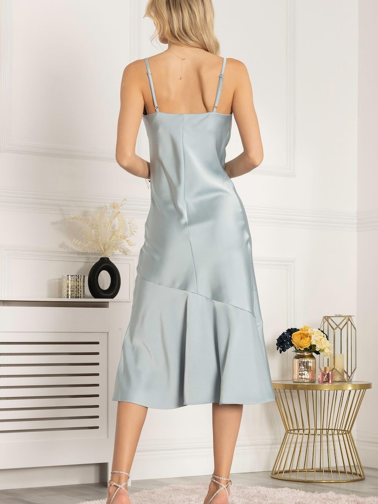 Jolie Moi Blue Alaysha Cowl Neck Satin Dress - Image 2 of 5