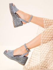 Blau - Forever Comfort® Schuhe mit hohem Keilabsatz aus Leder und Bast - Bild 1 von 7
