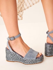 Blau - Forever Comfort® Schuhe mit hohem Keilabsatz aus Leder und Bast - Bild 3 von 7