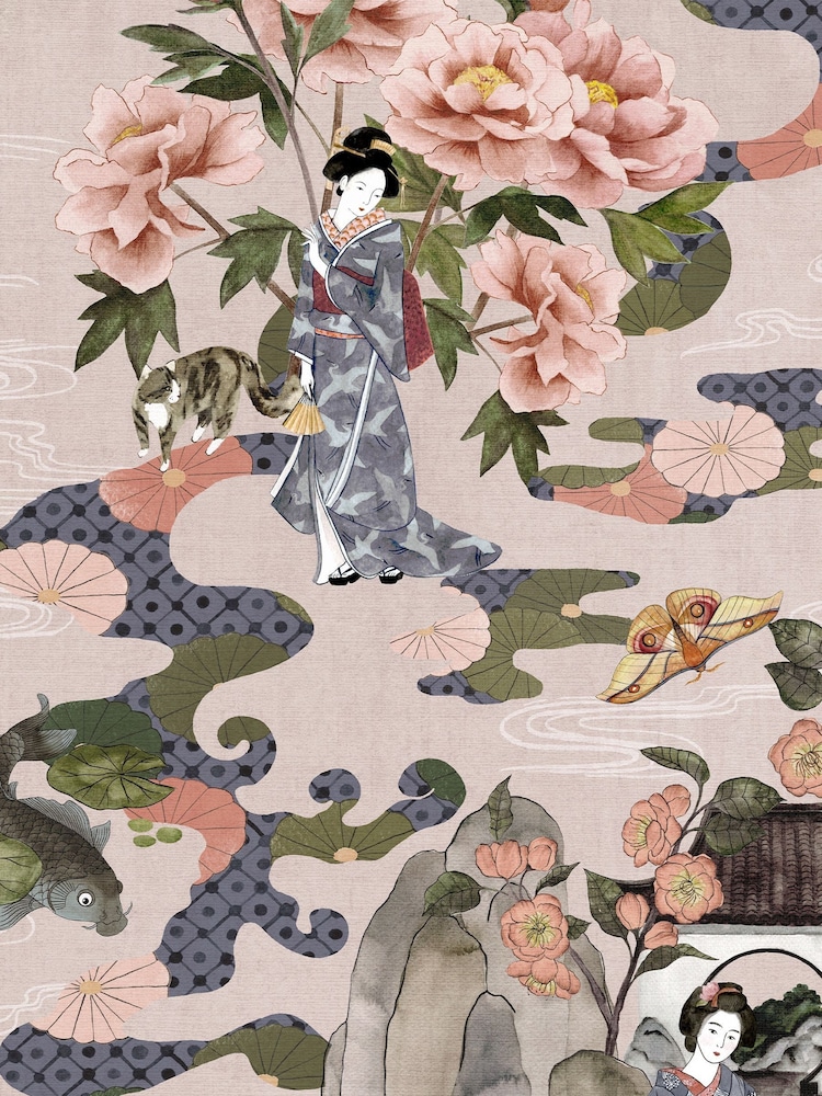 Riva Paoletti Pink Geisha Digitally Printed Wallpaper - Image 1 of 1