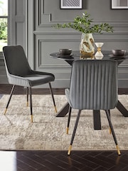 Set of 2 Soft Velvet Dark Grey Piano Non Arm Dining Chairs - Image 1 of 8