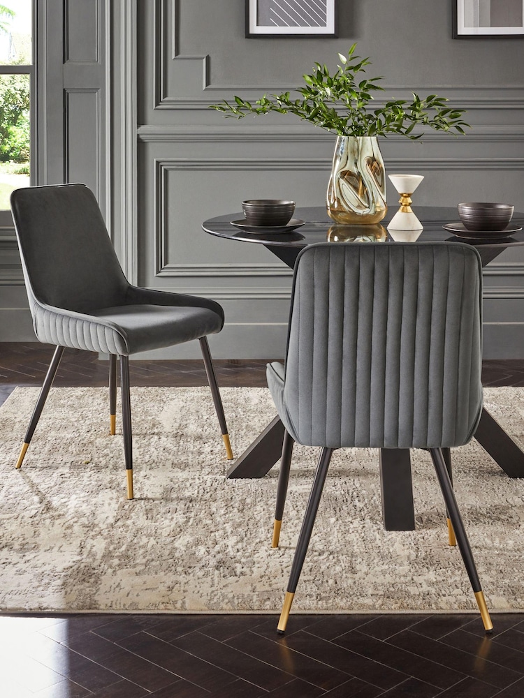 Set of 2 Soft Velvet Dark Grey Piano Non Arm Dining Chairs - Image 1 of 8