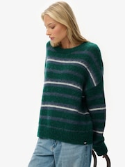 Superdry Green Slouchy Brushed Stripe Knit Jumper - Image 4 of 6
