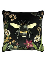 Evans Lichfield Black Multicolour Midnight Garden Bee Piped Velvet Cushion - Image 4 of 6