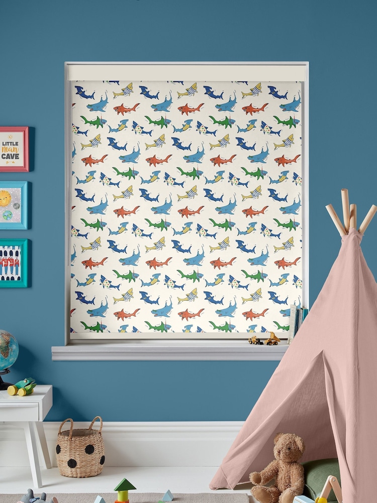 Cath Kidston Cream Kids Summer Sharks Made To Measure Roller Blinds - Image 2 of 6