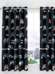 Catherine Lansfield Black Game Over Eyelet Curtains - Image 2 of 4