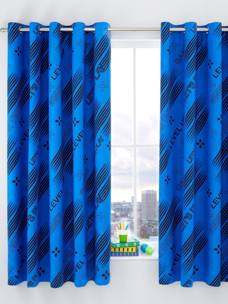 Catherine Lansfield Black Game Over Eyelet Curtains - Image 3 of 4