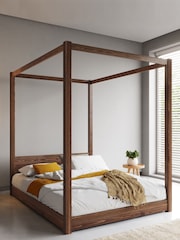 Get Laid Beds Coffee Bean Low Four Poster Square Leg Solid Wood Bed - Image 1 of 1