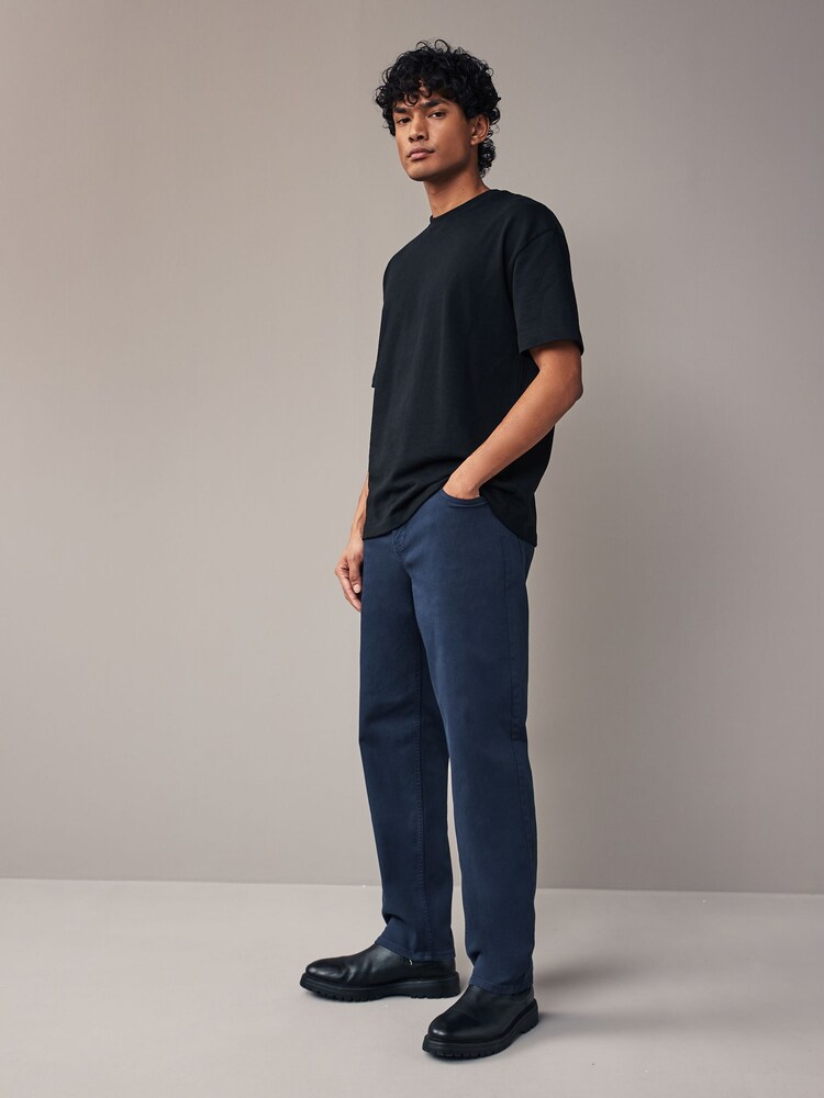 Granatowy - Prosty krój - Coloured Stretch Jeans - Image 3 of 10