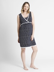 JoJo Maman Bébé Navy Spot Wrap Maternity & Nursing Nightdress - Image 1 of 4