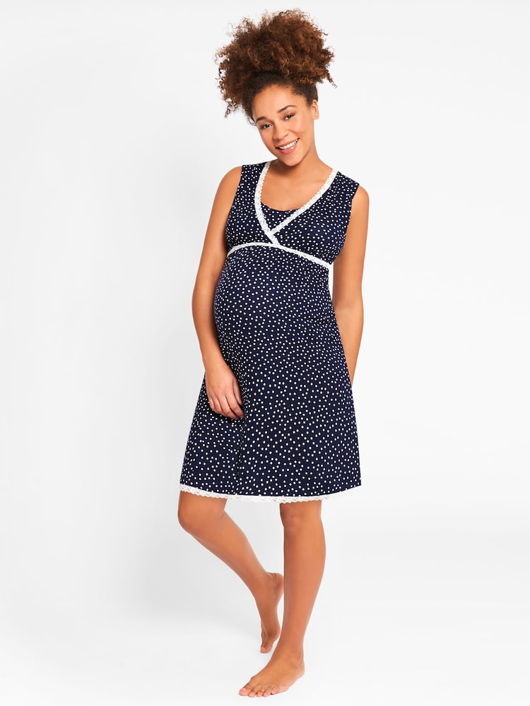 JoJo Maman Bébé Navy Spot Wrap Maternity & Nursing Nightdress - Image 4 of 4