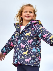 JoJo Maman Bébé Navy Blue Unicorn Cosy Waterproof Jacket - Image 1 of 7