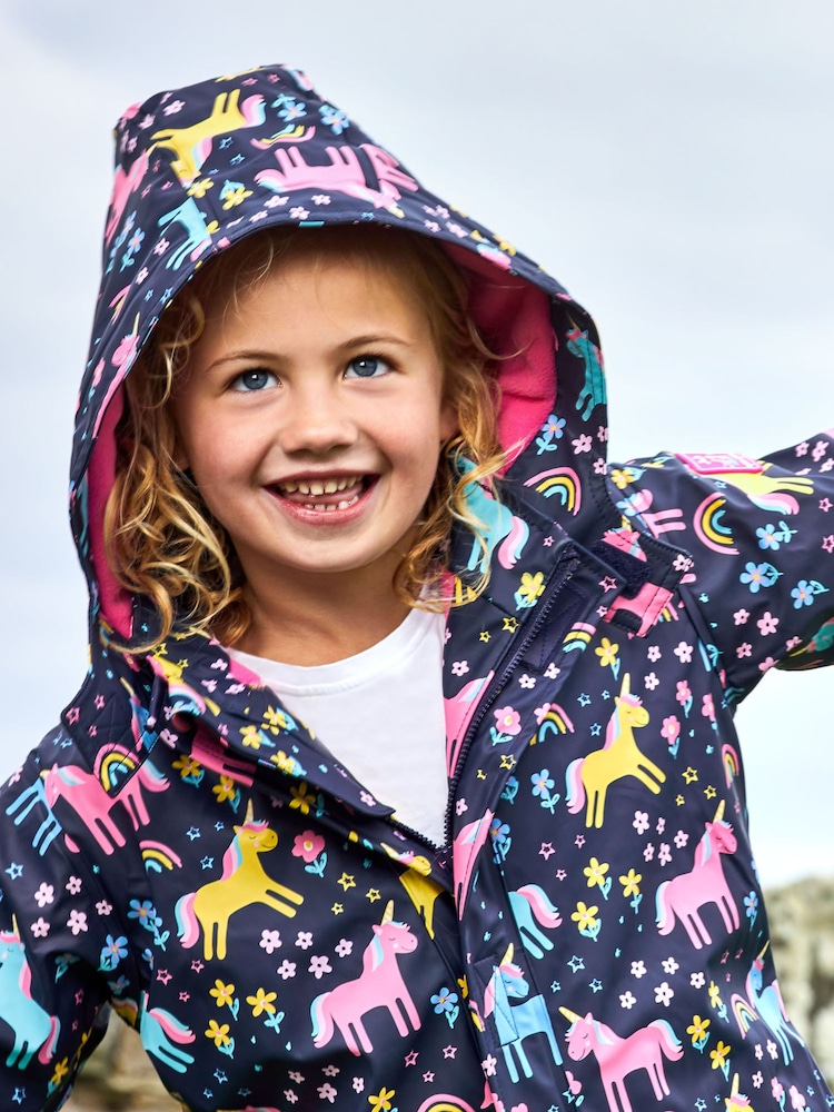 JoJo Maman Bébé Navy Blue Unicorn Cosy Waterproof Jacket - Image 2 of 7