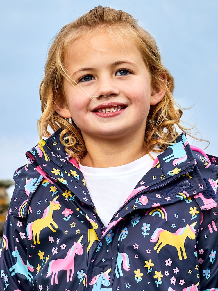 JoJo Maman Bébé Navy Blue Unicorn Cosy Waterproof Jacket - Image 3 of 7