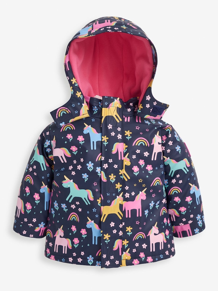 JoJo Maman Bébé Navy Blue Unicorn Cosy Waterproof Jacket - Image 4 of 7