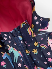 JoJo Maman Bébé Navy Blue Unicorn Cosy Waterproof Jacket - Image 5 of 7