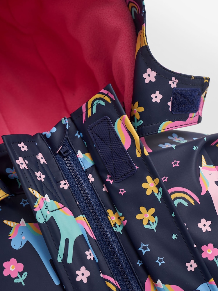 JoJo Maman Bébé Navy Blue Unicorn Cosy Waterproof Jacket - Image 5 of 7
