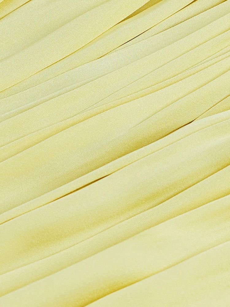 Yellow Glossy Satin Strappy Ruched Midi Dress - Image 5 of 5 Yellow Glossy Satin Strappy Ruched Midi Dress - Image 5 of 5