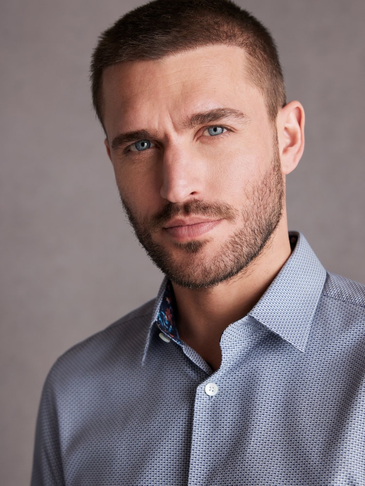 Grey Regular Fit Single Cuff Signature Trimmed Shirt - Image 1 of 6
