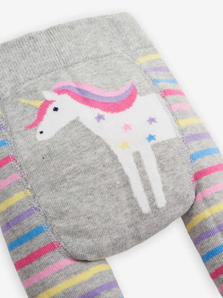 JoJo Maman Bébé Marl Grey Unicorn Unicorn Stripe Baby Leggings - Image 3 of 3