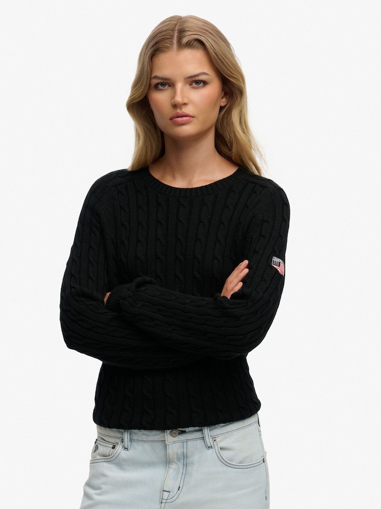 Superdry Black Slouchy Cable Knit Jumper - Image 1 of 6