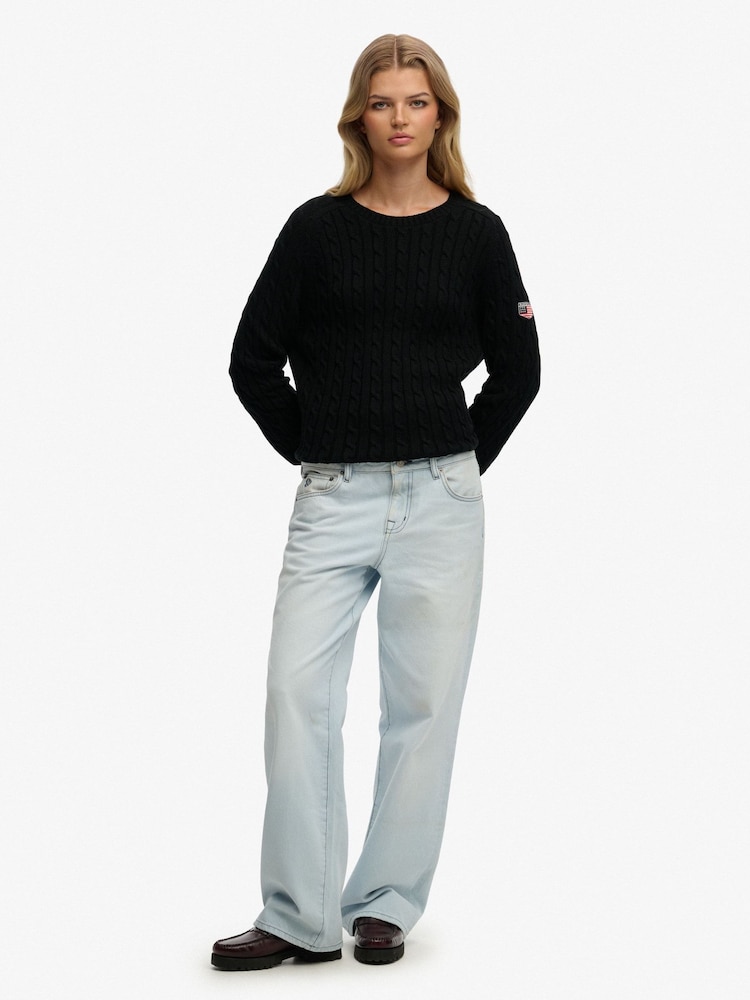 Superdry Black Slouchy Cable Knit Jumper - Image 2 of 6