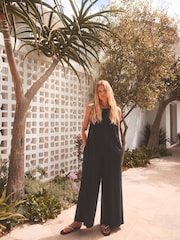 Black 100% Cotton Sleeveless Jumpsuit - Image 1 of 6