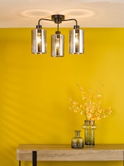 Dar Lighting Satin Black & Smoked Ribbed Glass Daylin 3lt Semi Flush - Image 1 of 6