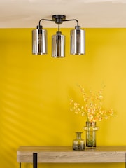 Dar Lighting Satin Black & Smoked Ribbed Glass Daylin 3lt Semi Flush - Image 2 of 6