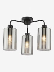 Dar Lighting Satin Black & Smoked Ribbed Glass Daylin 3lt Semi Flush - Image 3 of 6