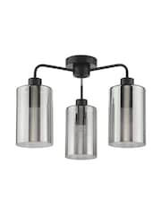 Dar Lighting Satin Black & Smoked Ribbed Glass Daylin 3lt Semi Flush - Image 4 of 6
