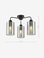 Dar Lighting Satin Black & Smoked Ribbed Glass Daylin 3lt Semi Flush - Image 6 of 6