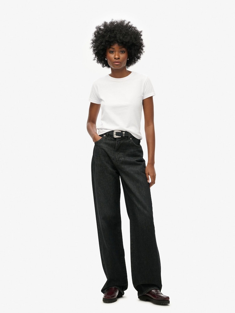 Superdry Black Cotton Vintage Wide Leg Jeans - Image 1 of 6