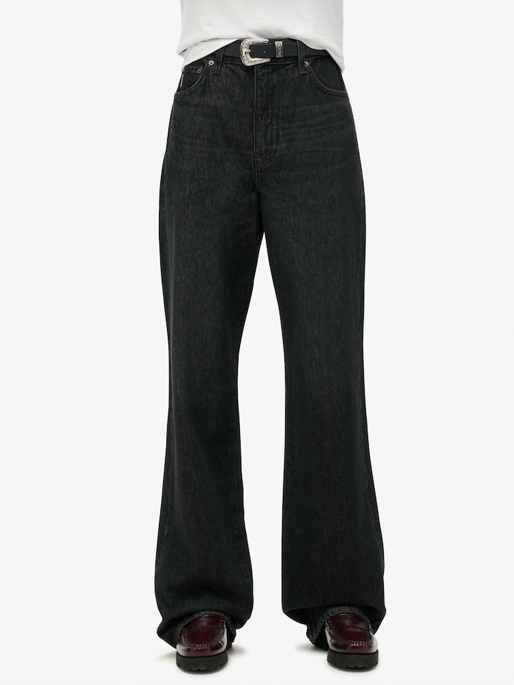 Superdry Black Cotton Vintage Wide Leg Jeans - Image 2 of 6