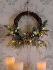 Laura Ashley Green Pine Cone and White Berry Half LED Wreath - Image 1 of 2