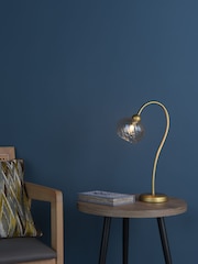 Dar Lighting Satin Gold & Champagne Ribbed Glass Cognac Table Lamp - Image 1 of 5