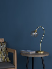 Dar Lighting Satin Gold & Champagne Ribbed Glass Cognac Table Lamp - Image 2 of 5