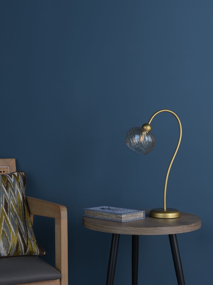 Dar Lighting Satin Gold & Champagne Ribbed Glass Cognac Table Lamp - Image 2 of 5