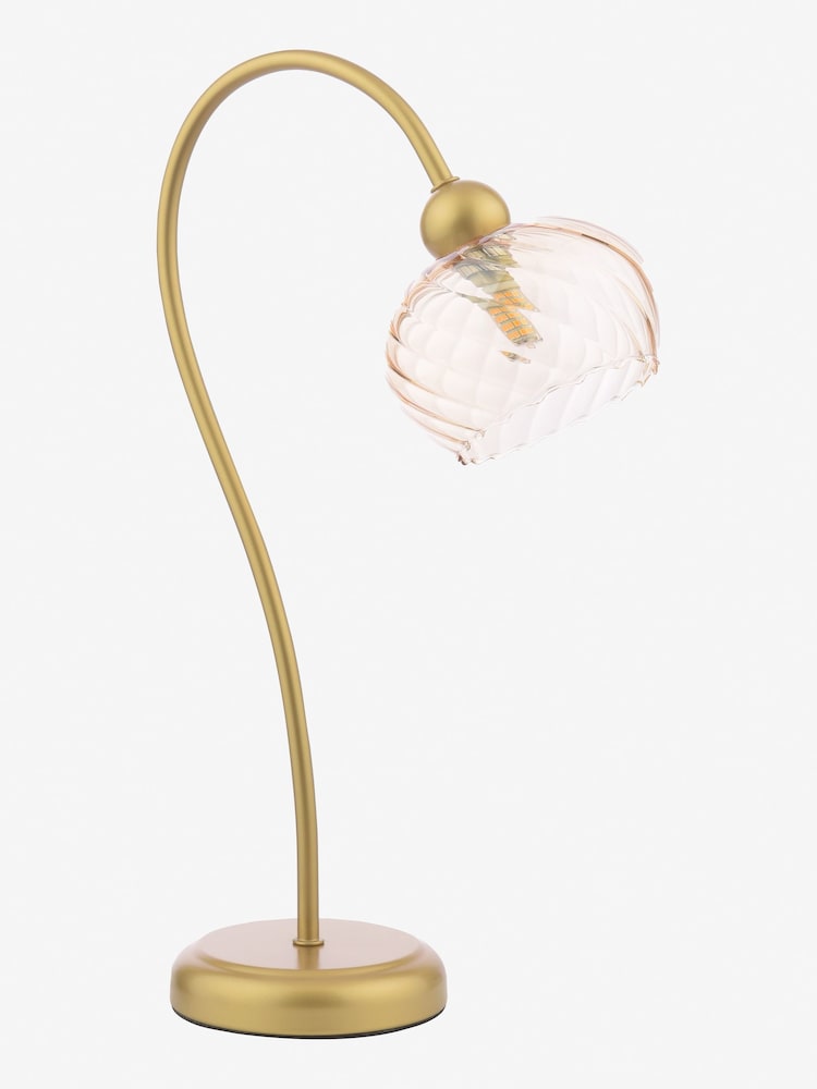 Dar Lighting Satin Gold & Champagne Ribbed Glass Cognac Table Lamp - Image 5 of 5