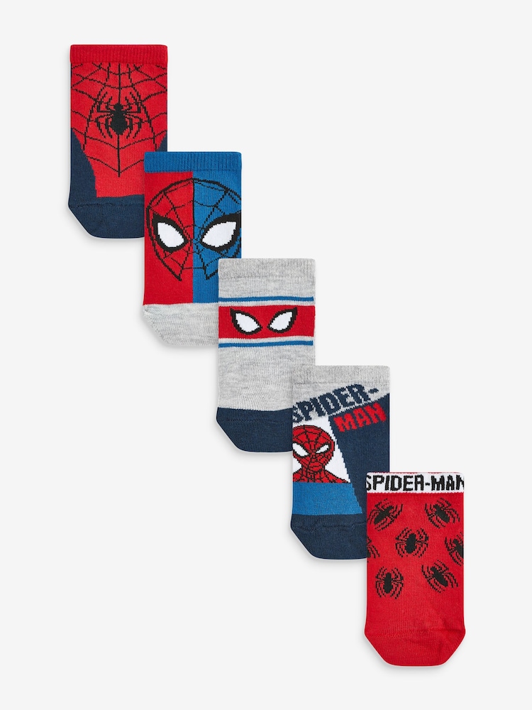 Spider-Man Red/Blue Cotton Rich Trainer Socks 5 Pack - Image 1 of 6