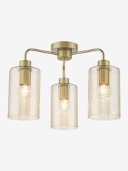 Dar Lighting Satin Gold & Amber Ribbed Glass Daylin 3lt Semi Flush Ceiling Light - Image 3 of 6