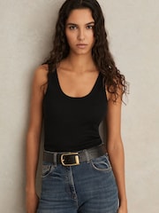 Reiss Black Violet Scoop Neck Jersey Vest Top - Image 1 of 6