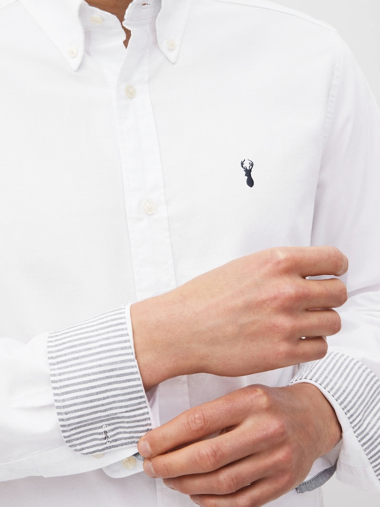 White Slim Fit Long Sleeve Oxford Shirt - Image 4 of 7
