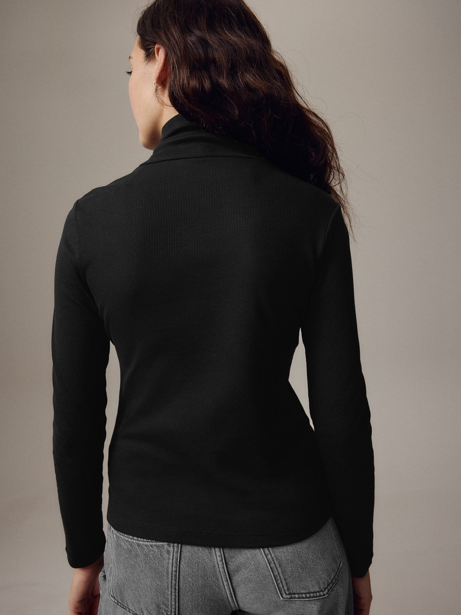 Buy Black Long Sleeve Ribbed Roll Neck Top from Next Singapore
